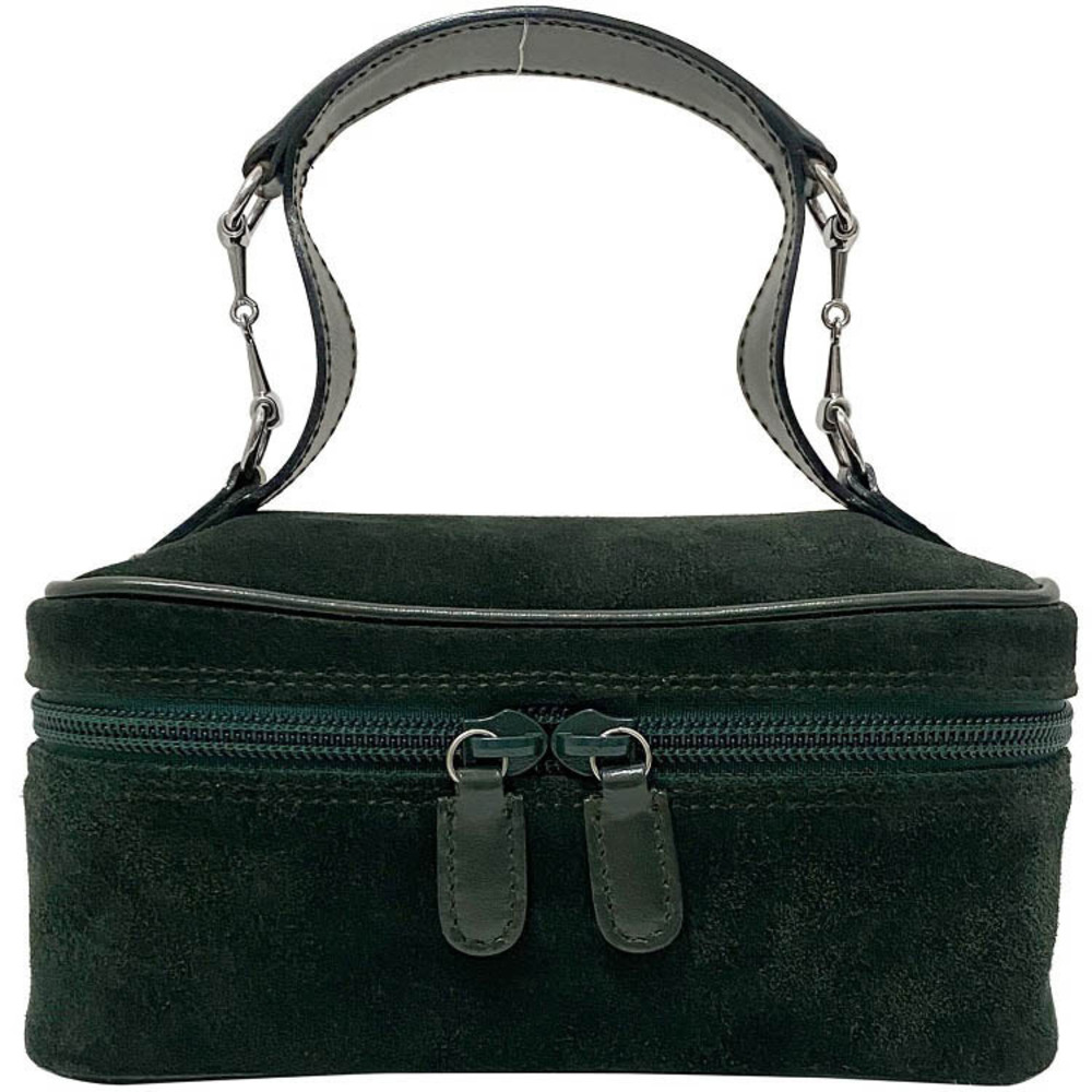 Gucci Vanity Bag Green Silver Horsebit Suede Handbag Zipper Clutch Leather Logo